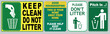 © coolvectormaker - Clean sticker sign for office (please do not throw rubbish, do not litter, help keep your community clean, pitch in, home away from home, place rubbish in bins provided, keep clean)