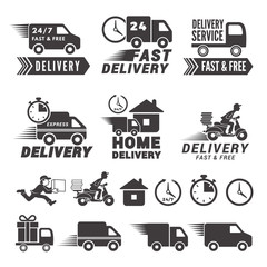 Wall Mural - logos set of fast delivery service. vector labels isolate on white