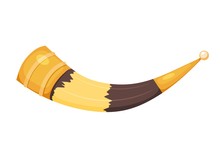 Color Image Of A Traditional Caucasian Cup Made From A Bull's Horn In A Cardboard Style On A White Background. Vector Illustration Of A Wine Cow Horn