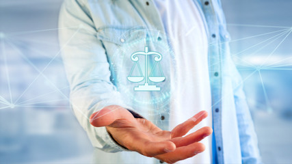 Fototapete - Justice balance icon on a futuristic interface