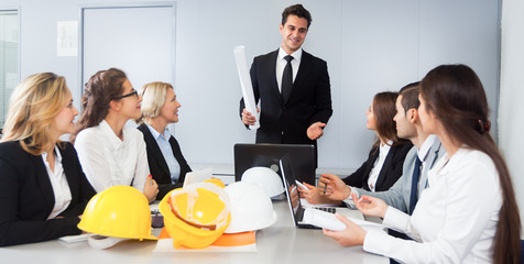 Wall Mural - building chief speech at meeting in office