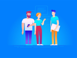 Poster - Vector illustration in line flat style and gradient colors - teamwork concept