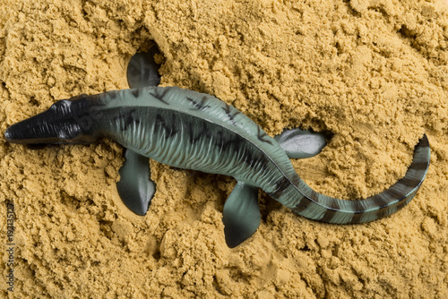 Mosasaurus on sand concept of historical animal excavating Poster