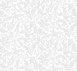 Wall Mural - Floral pattern. Wallpaper baroque, damask. Seamless vector background. White and grey ornament.