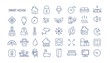 © Good Studio - Collection of smart house linear icons - control of lighting, heating, air conditioning. Set of home automation and remote monitoring symbols drawn with thin contour lines. Vector illustration.