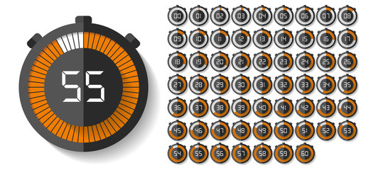 Poster - Stopwatch icons set in flat style, timers on white background. Sport clock. Vector design element for you business project
