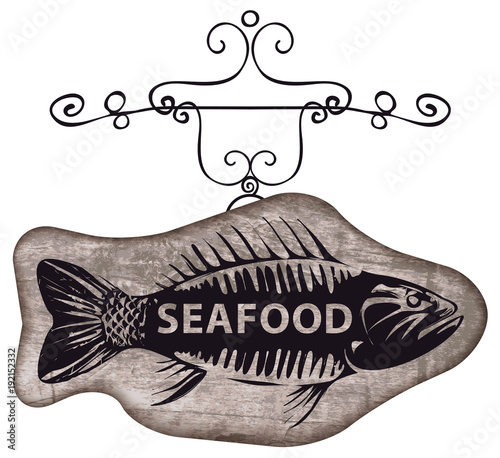 Vector Street Sign Or Banner For Seafood Restaurant Or Shop With A