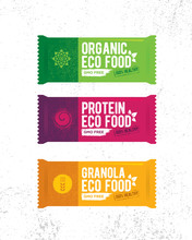 Healthy Organic Snack Bar Illustration. Raw Eco Food Vector Design Concert On Grunge Rough Background