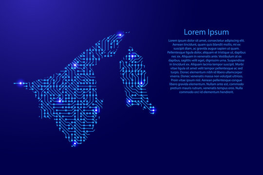 Map Brunei from printed board, chip and radio component with blue star space on the contour for banner, poster, greeting card, of vector illustration.