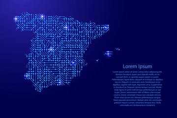 Fototapete - Map Spain from printed board, chip and radio component with blue star space on the contour for banner, poster, greeting card, of vector illustration.