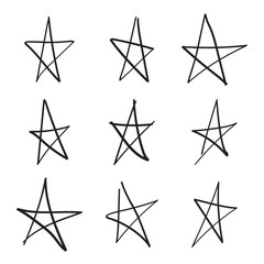 Canvas Print - Set hand drawn star. Vector collection of ruggedly handdrawn stars  uneven lines.