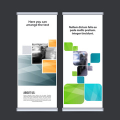 Roll up business banner design vertical template vector.