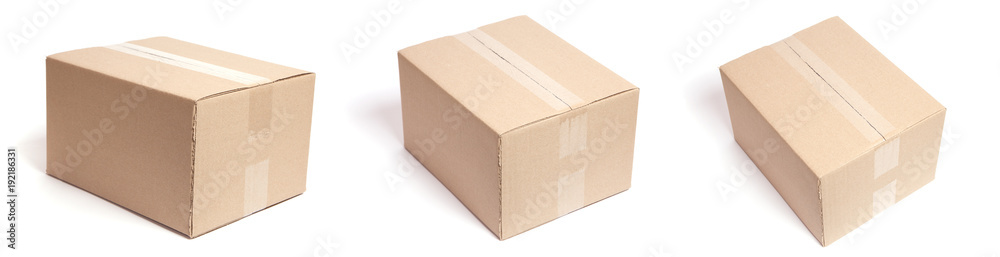 Set of carton box parcel isolated on white background - obrazy, fototapety, plakaty 