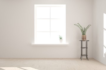 White empty room. Scandinavian interior design. 3D illustration