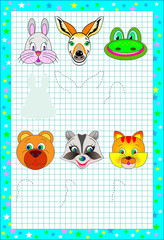 Wall Mural - educational page for children on a square paper. need to draw the shadows of animals corresponding t