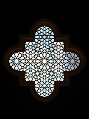 Wall Mural - Islamic interior design of the mosque. Islamic window with traditional pattern. Background greeting cards Ramadan Kareem. 3D rendering.