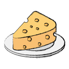 Sticker - dish with cheese piece isolated icon vector illustration design