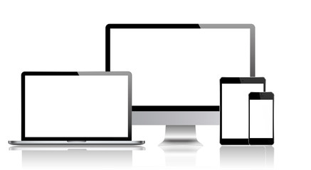 Poster - Set of computer, laptop, tablet and phone in a flat vector style