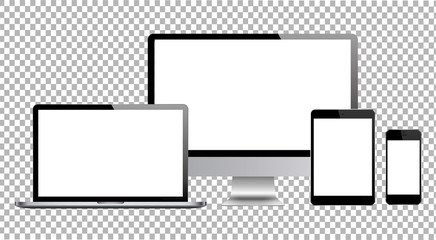 Poster - Set of computer, laptop, tablet and phone in a flat vector style