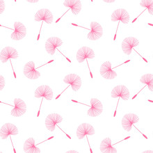 Pink Dandelions Seed Floral Fluff Pattern On A White Background Seamless Vector