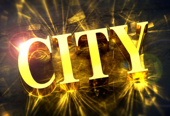 Wall Mural - Golden word 'CITY' with caustic