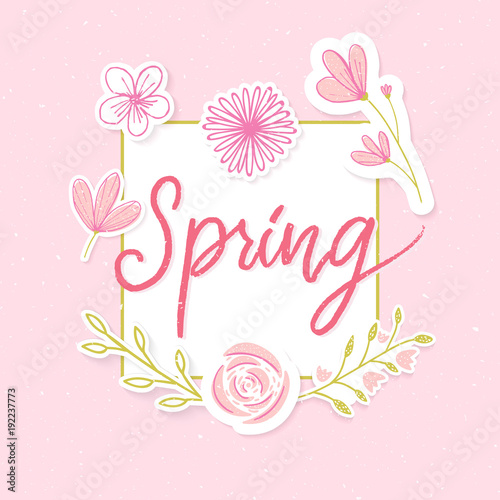 Spring Banner Design Square Frame With Hand Drawn Flowers And Branches Handwritten Calligraphy Word Spring Buy This Stock Vector And Explore Similar Vectors At Adobe Stock Adobe Stock adobe stock
