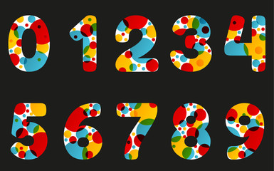Fototapete - Set of 4 isolated abstract lava lamp styled numbers - multiply effect, nice and funky numbers isolated on black, colorful typescript