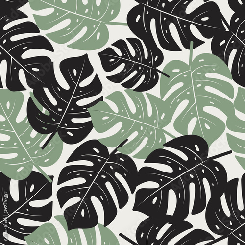 Naklejka - mata magnetyczna na lodówkę Monstera Leaves Seamless Pattern. Tropical vector texture.