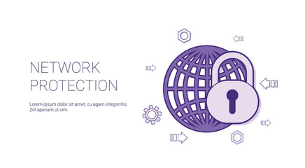 Fototapete - Network Protection Web Banner With Copy Space Online Security Concept Vector Illustration
