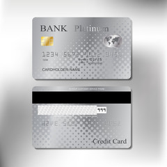 platinum color front and back realistic credit cards set with vector illustration design eps10