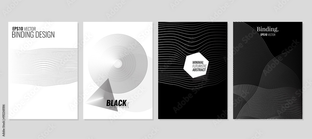 Abstract Vector Binding Background, Black and White Gradient Graphics, Abstract Covers Templates, Graphic Poster with Blend Modern Patterns, Hipster Backgrounds, Brochures, Futuristic Minimal Design - obrazy, fototapety, plakaty 