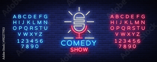 Fotografía Stand Up Logo in Neon Style