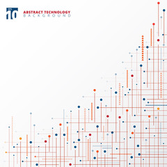 Poster - abstract digital technology blue and red color geometric lines dots background