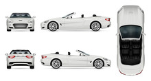 Car Vector Mock-up. Isolated Template Of Cabriolet Car On White. Vehicle Branding Mockup. Side, Front, Back, Top View. All Elements In The Groups On Separate Layers. Easy To Edit And Recolor.