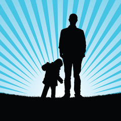 Wall Mural - child with man silhouette illustration in nature