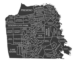 Wall Mural - San Francisco city map USA labelled black illustration
