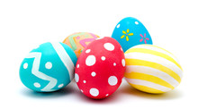 Perfect Colorful Handmade Easter Eggs Isolated On A White