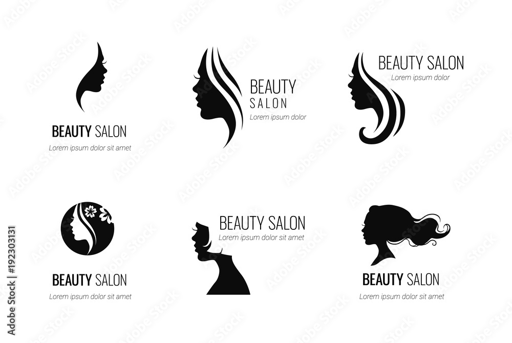 Set of black vector beauty salon or hairdresser icon designs isolated ...