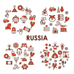 Vector collection of Russian culture and nature illustration. Russia vector icon set. 