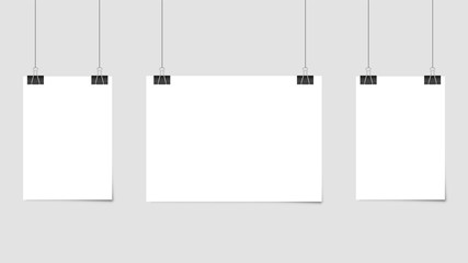 Wall Mural - poster template of a paper sheet. hanging posters set. vector illustration