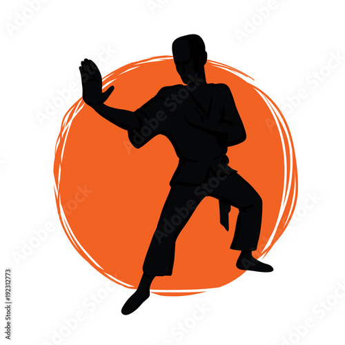 Dekoracja na wymiar  logo-klubu-sztuk-walki-karate-kung-fu-lub-wushu-sylwetka-wojownika-przeciwko