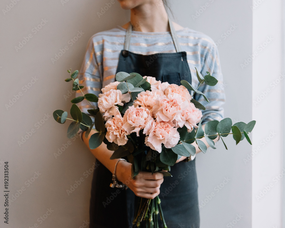 Carnations Bouquet with Eucalyptus