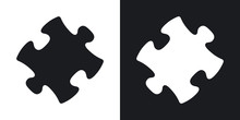 Vector Puzzle Icon. Two-tone Version On Black And White Background