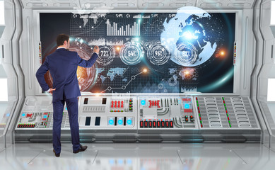 Poster - Businessman using graph screens interface on a board 3D rendering