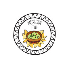 Wall Mural - Mexican guacamole food doodle symbol. Round shape sign. Fastfood icon.