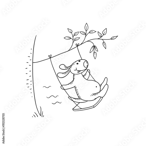 Vector Black White Sketch Funny Cartoon Puppy Character Dog