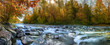 canvas print picture - Panorama Landschaft am Fluss und farbigem Wald