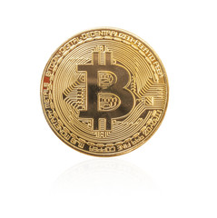 Golden Bitcoin coin on isolated on white background.Clipping Path.