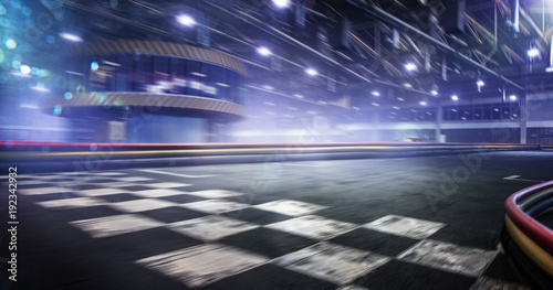 Fotografía Cart race track finish line in motion background