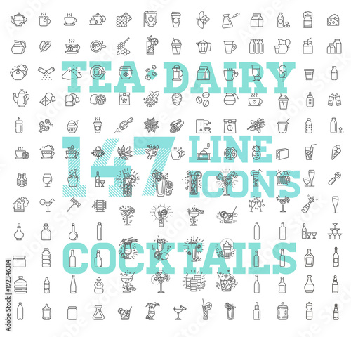Fotomural 147 drinks thin vector icon set